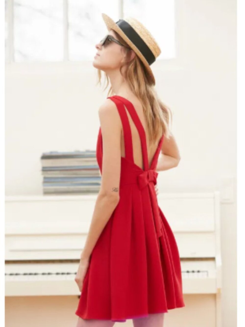 Claudie Pierlot Bow-Detail Crepe Skater Dress Red FR 40 / US 8